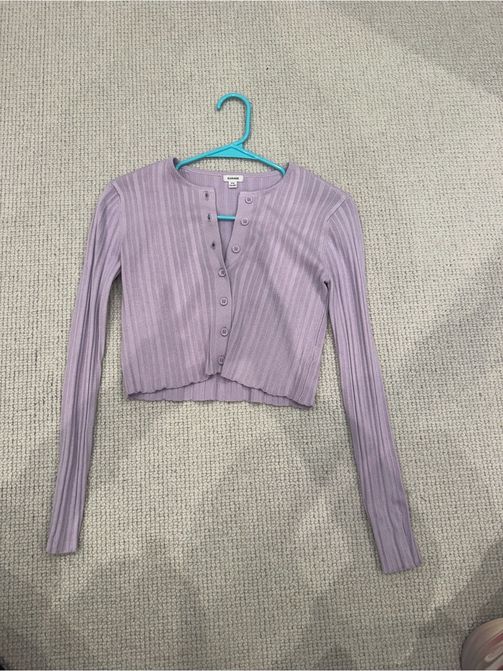 Garage Lavender Ribbed Button-Up Crop Sweater - Picture 1 of 3